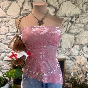 Pink Floral Strapless Top